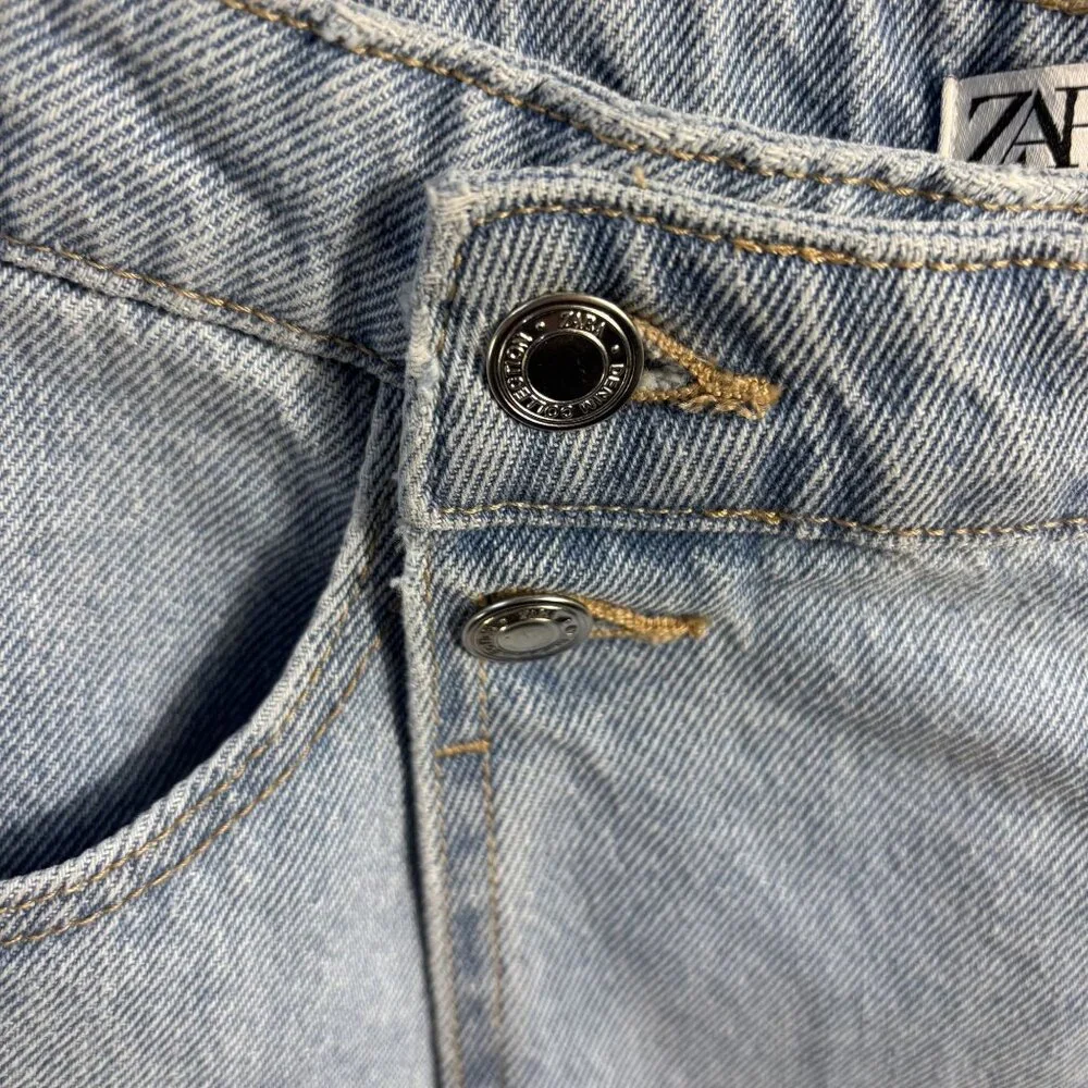 Zara Womens Light Wash Denim High-Waisted Frayed Hem Shorts L - Picture 6 of 10